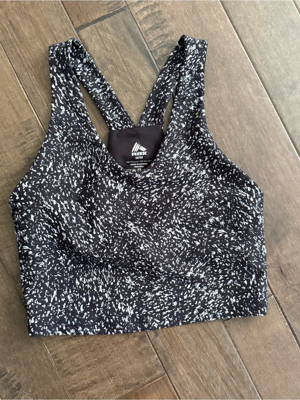 RBX Black & White Speckled Sports Bra Workout M Athletic